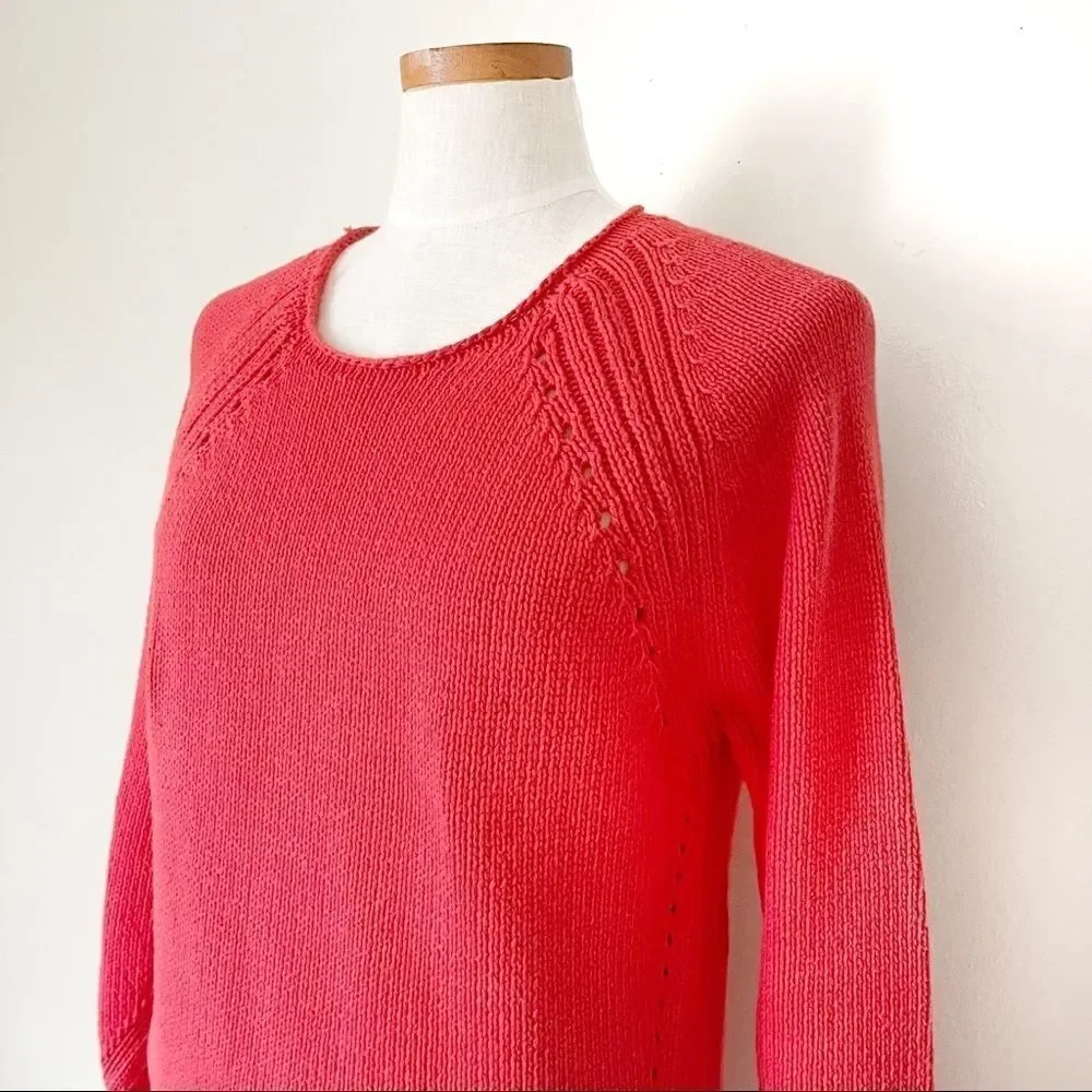 J. Crew Red Orange Cotton Pointelle stitching pullover sweater size Small